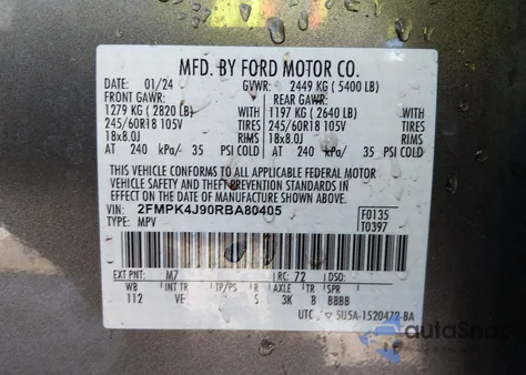 2024 Ford Edge Sel из США, поврежденный, VIN 2FMPK4J90RBA80405